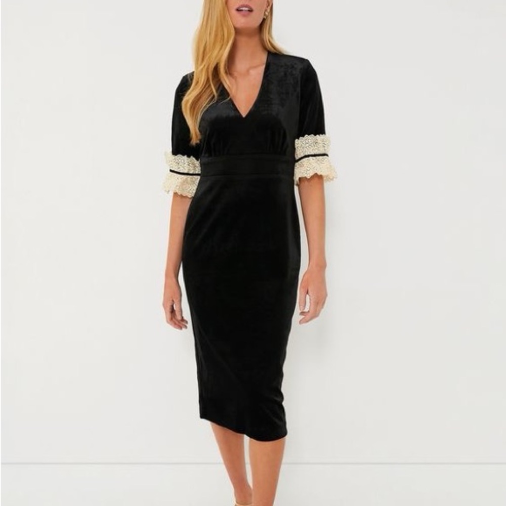 Tuckernuck Dress Odette Velvet Lace Trim‎ Midi Ethereal Whimsical Goth Sz S
